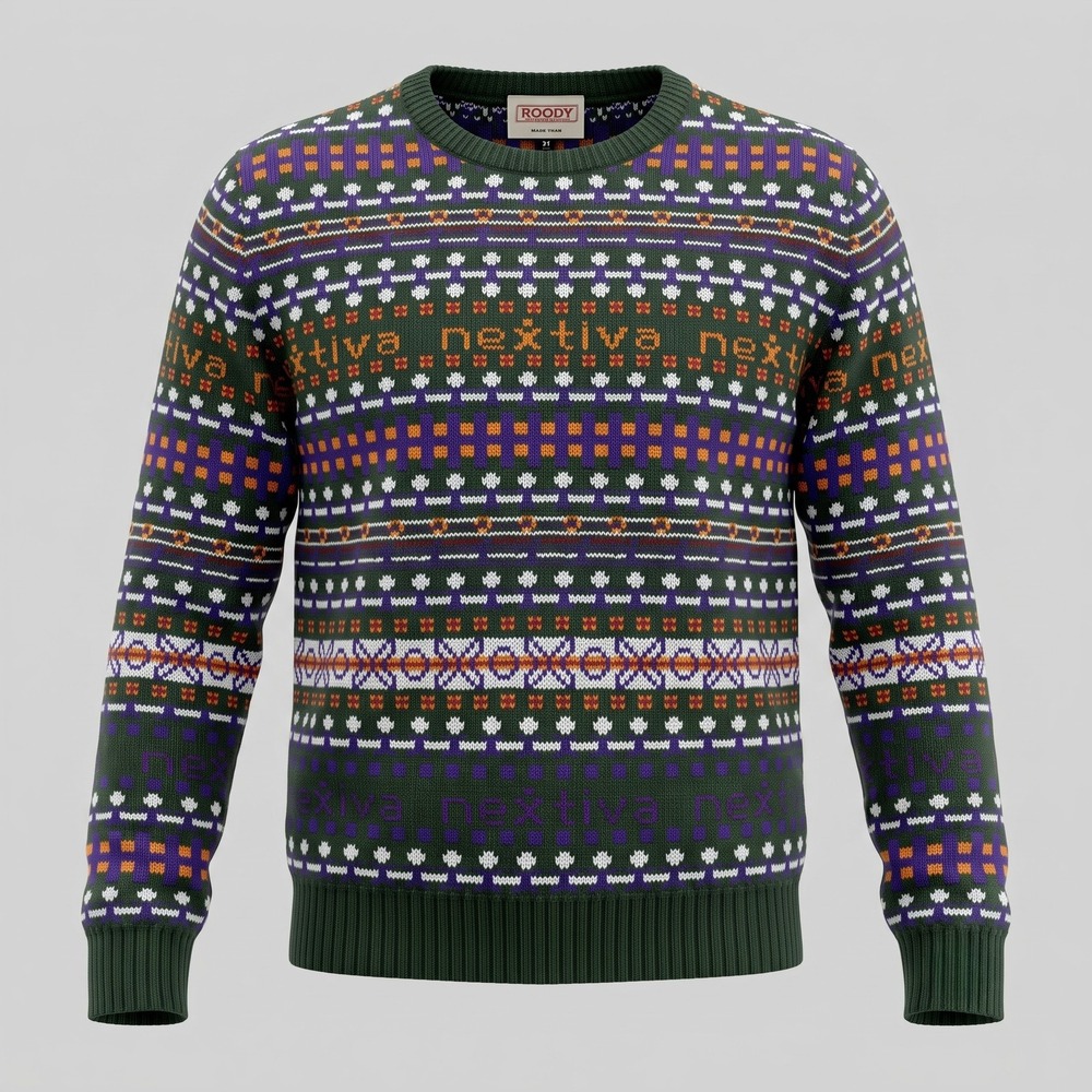 Roody Originals Mens XL Green Nextiva Sweater Fair Isle Knit Pullover Corporate